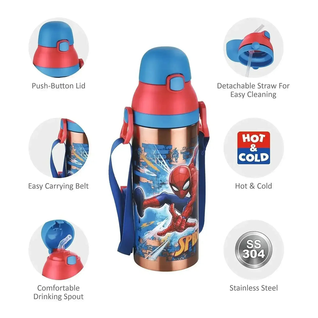 Joyo Kiddo 500 ml Stainless Steel Vacuum Insulated Water Bottle for Kids | Hot & Cold | Push Button Lid | BPA-Free | Disney & Marvel Characters - Naivri