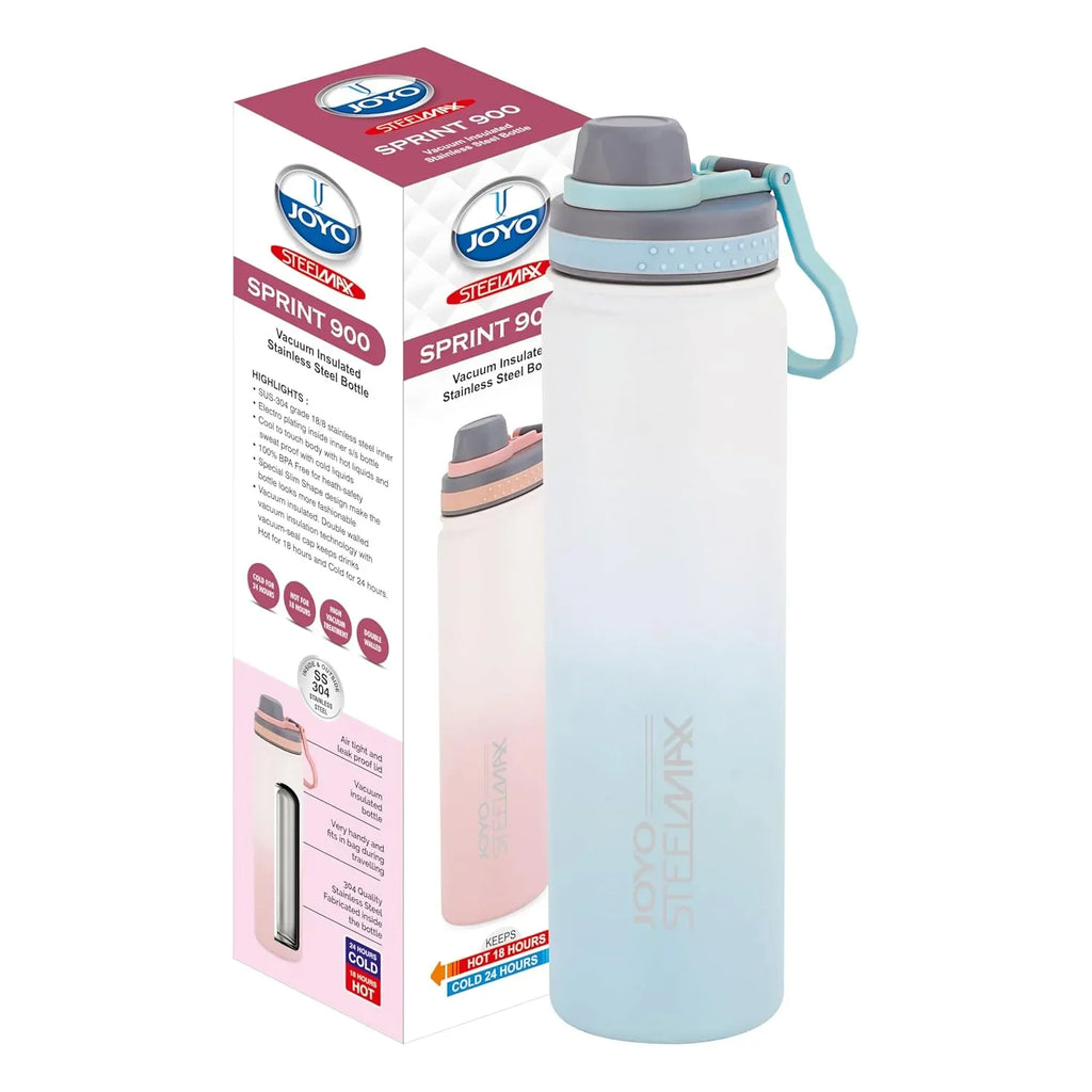 Joyo Sprint 900 ml Stainless Steel Vacuum Bottle | 24 Hrs Cold, 18 Hrs Hot | Leak-Proof, BPA-Free, Easy Grip for Office, Travel, Gym - Naivri