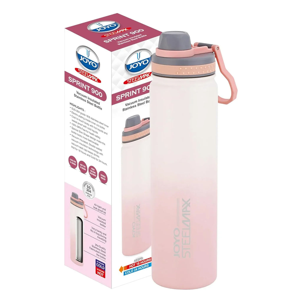 Joyo Sprint 900 ml Stainless Steel Vacuum Bottle | 24 Hrs Cold, 18 Hrs Hot | Leak-Proof, BPA-Free, Easy Grip for Office, Travel, Gym - Naivri