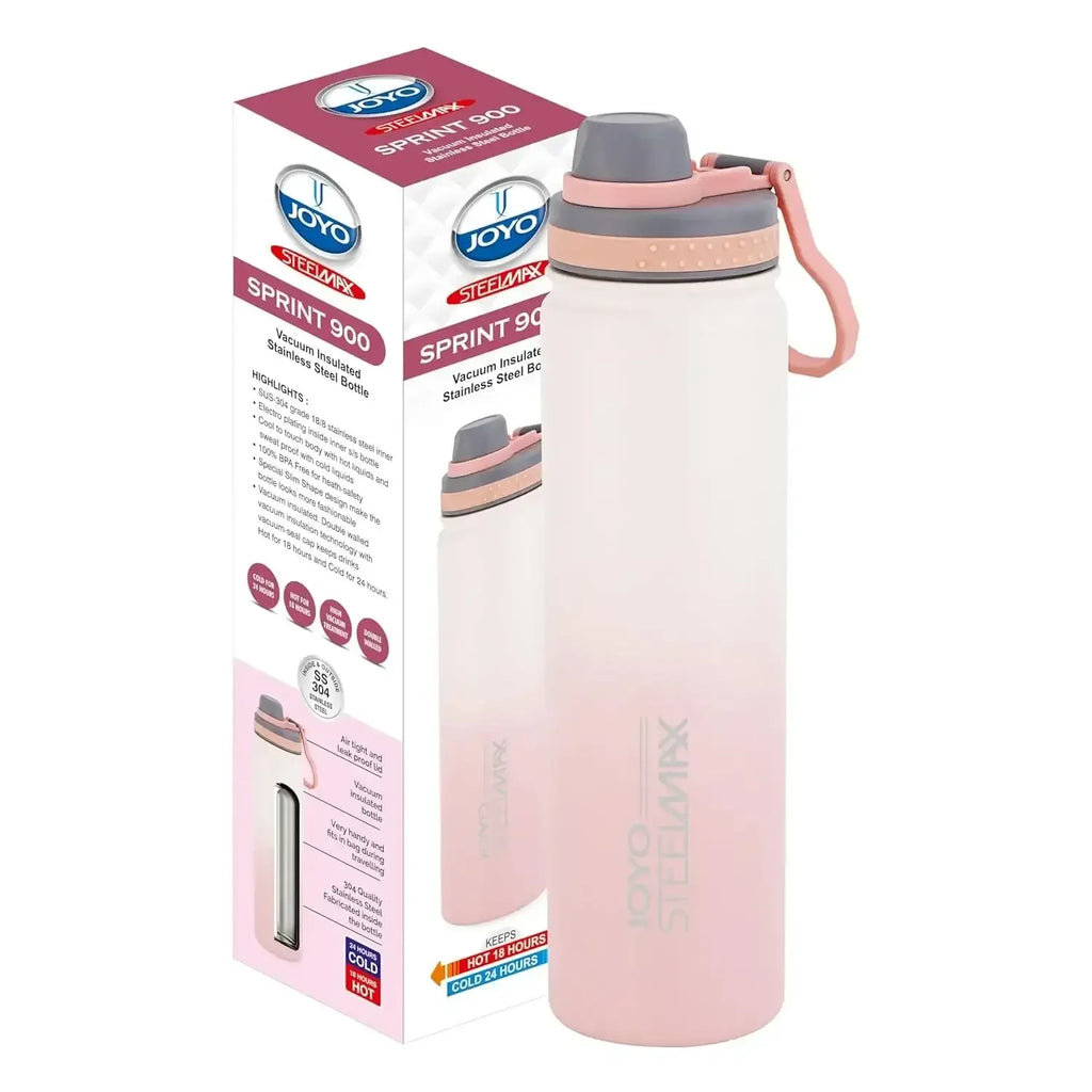 Joyo Sprint 900 ml Stainless Steel Vacuum Bottle | 24 Hrs Cold, 18 Hrs Hot | Leak-Proof, BPA-Free, Easy Grip for Office, Travel, Gym - Naivri
