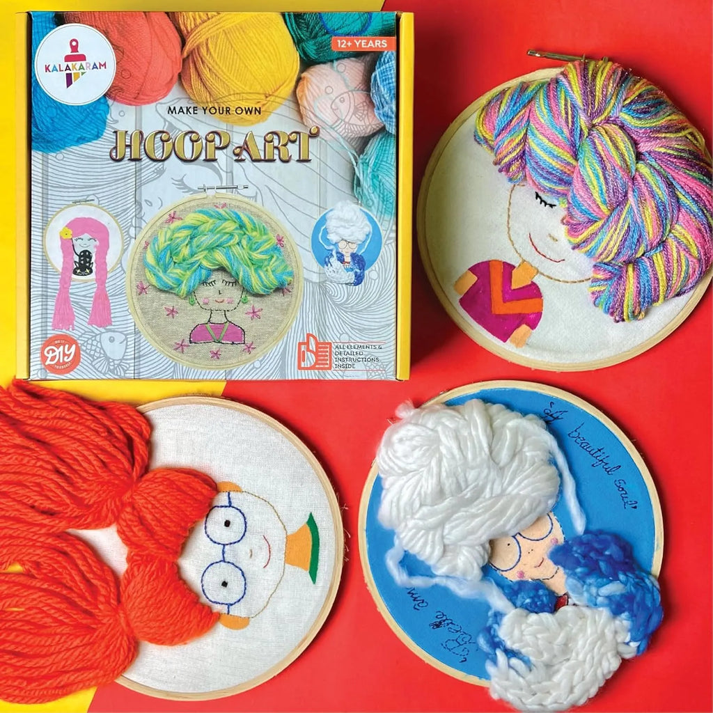 Kalakaram DIY Embroidery Hoop Art Kit – 3 Elegant Designs for Ages 12+ - Naivri