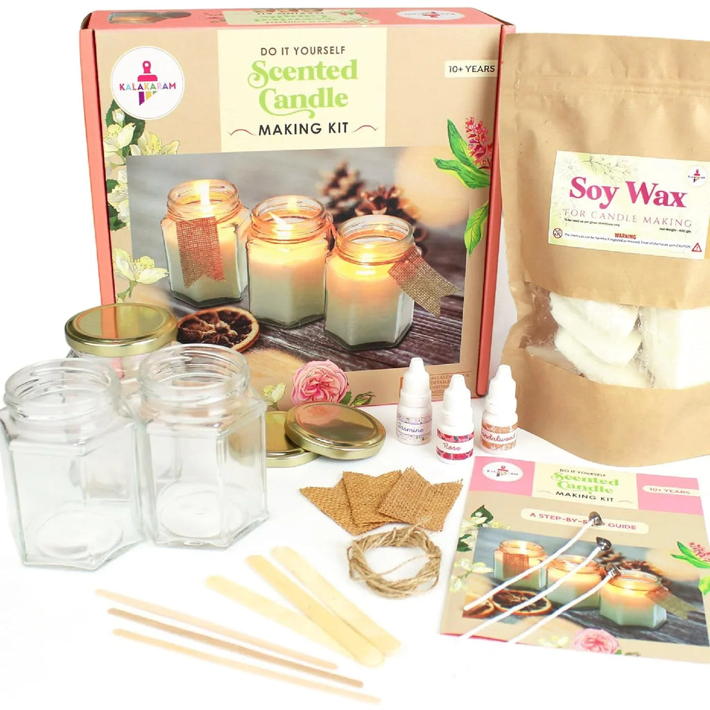 Kalakaram DIY Scented Candle Craft Kit – Natural Soy Wax Candle Making Set for Beginners (Ages 10+) - Naivri