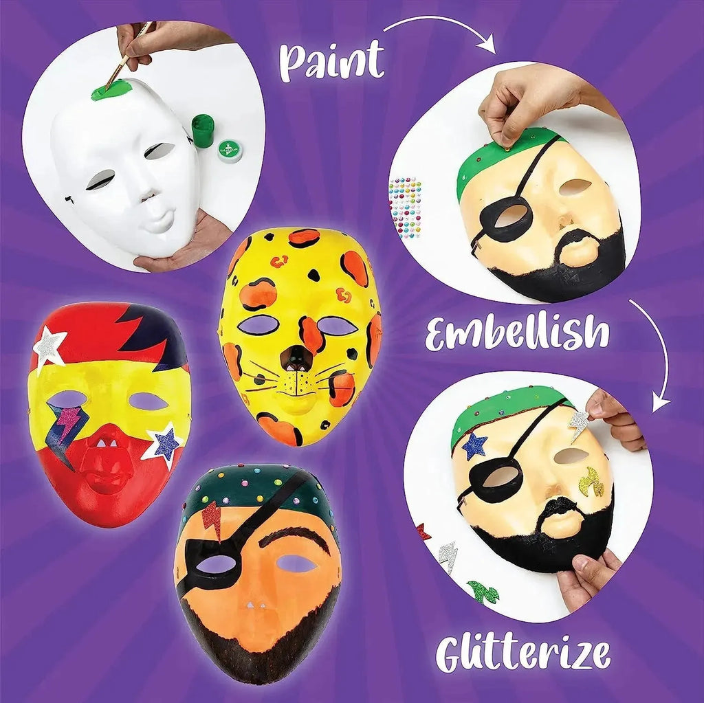 Kalakaram Face Mask Painting DIY Kit – Paint & Decorate 3 Funky Wearable Masks | All-Inclusive Art & Craft Kit for Kids | Creative Activity for Parties, Carnivals & Festivals | Ages 6+ - Naivri