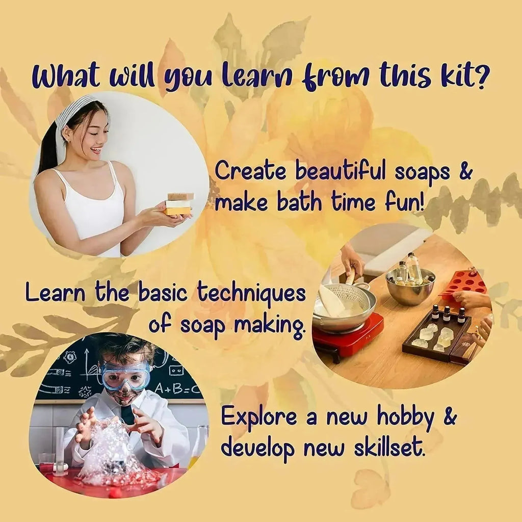 Kalakaram Floral Soap Making Kit – DIY Natural Cocoa Butter Soaps | SLS & Paraben-Free | Includes Essential Oils, Flower Mould & Soap Dyes | Make 6 Handmade Soaps | Creative Gift for Kids & Adults - Naivri