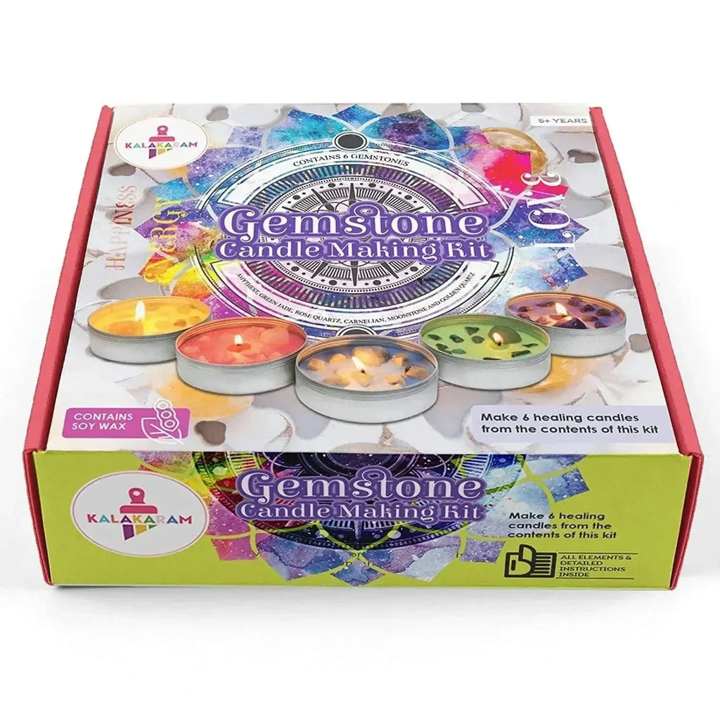 Kalakaram Gemstone Candle Making DIY Kit – Make 6 Scented Soy Wax Candles with Natural Gemstones, Fragrance Oils & All Materials Included | Premium Craft Kit for Teens & Adults | Ideal Gift Box - Naivri