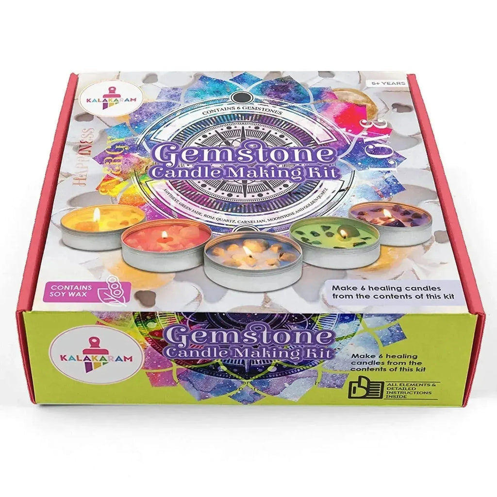 Kalakaram Gemstone Candle Making DIY Kit – Make 6 Scented Soy Wax Candles with Natural Gemstones, Fragrance Oils & All Materials Included | Premium Craft Kit for Teens & Adults | Ideal Gift Box - Naivri