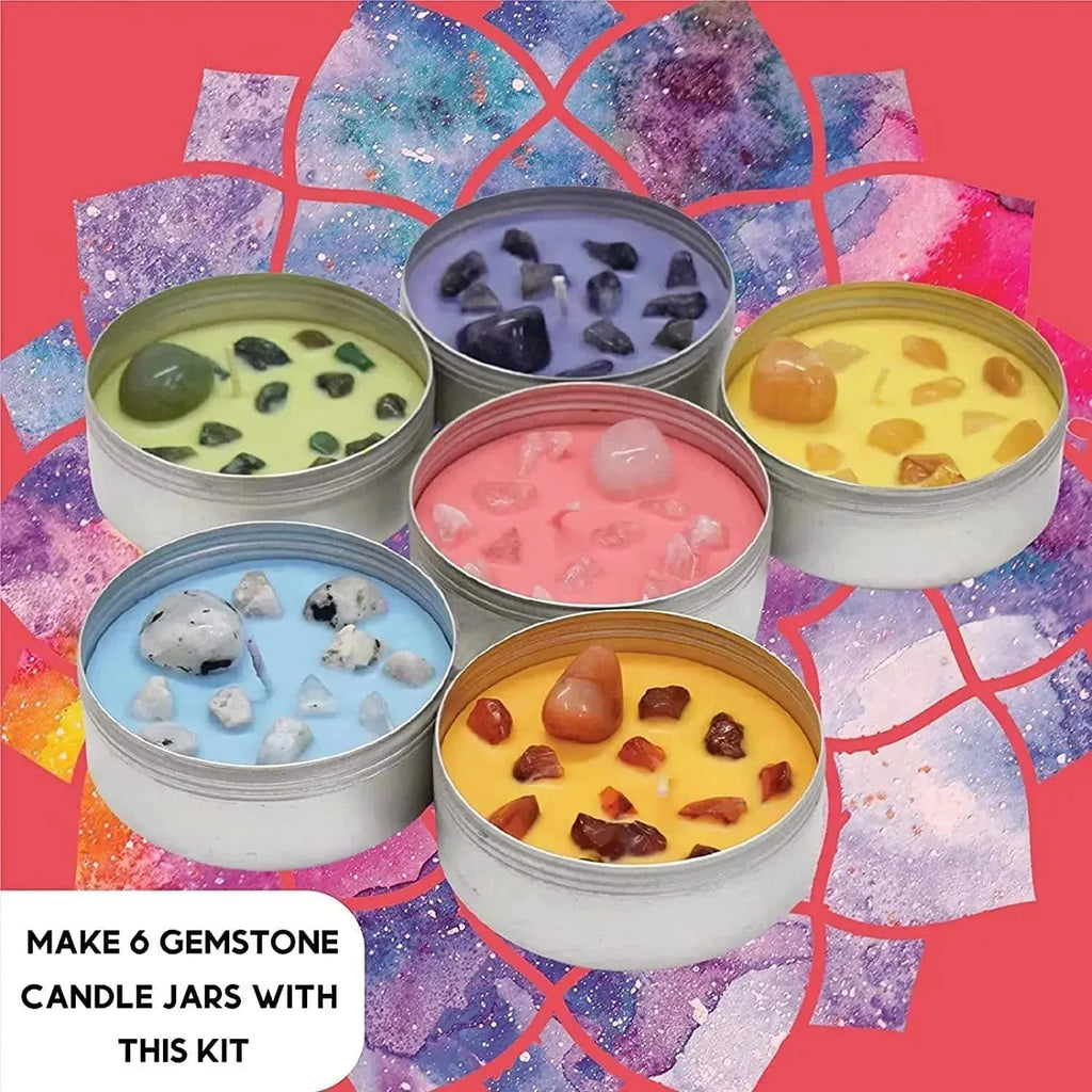 Kalakaram Gemstone Candle Making DIY Kit – Make 6 Scented Soy Wax Candles with Natural Gemstones, Fragrance Oils & All Materials Included | Premium Craft Kit for Teens & Adults | Ideal Gift Box - Naivri