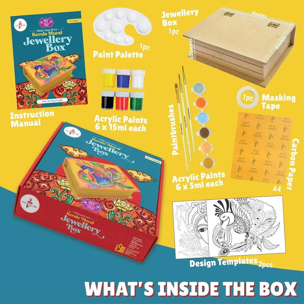 Kalakaram Kerala Mural Art Jewellery Box Kit – DIY Cultural Painting Activity for Ages 10+ - Naivri