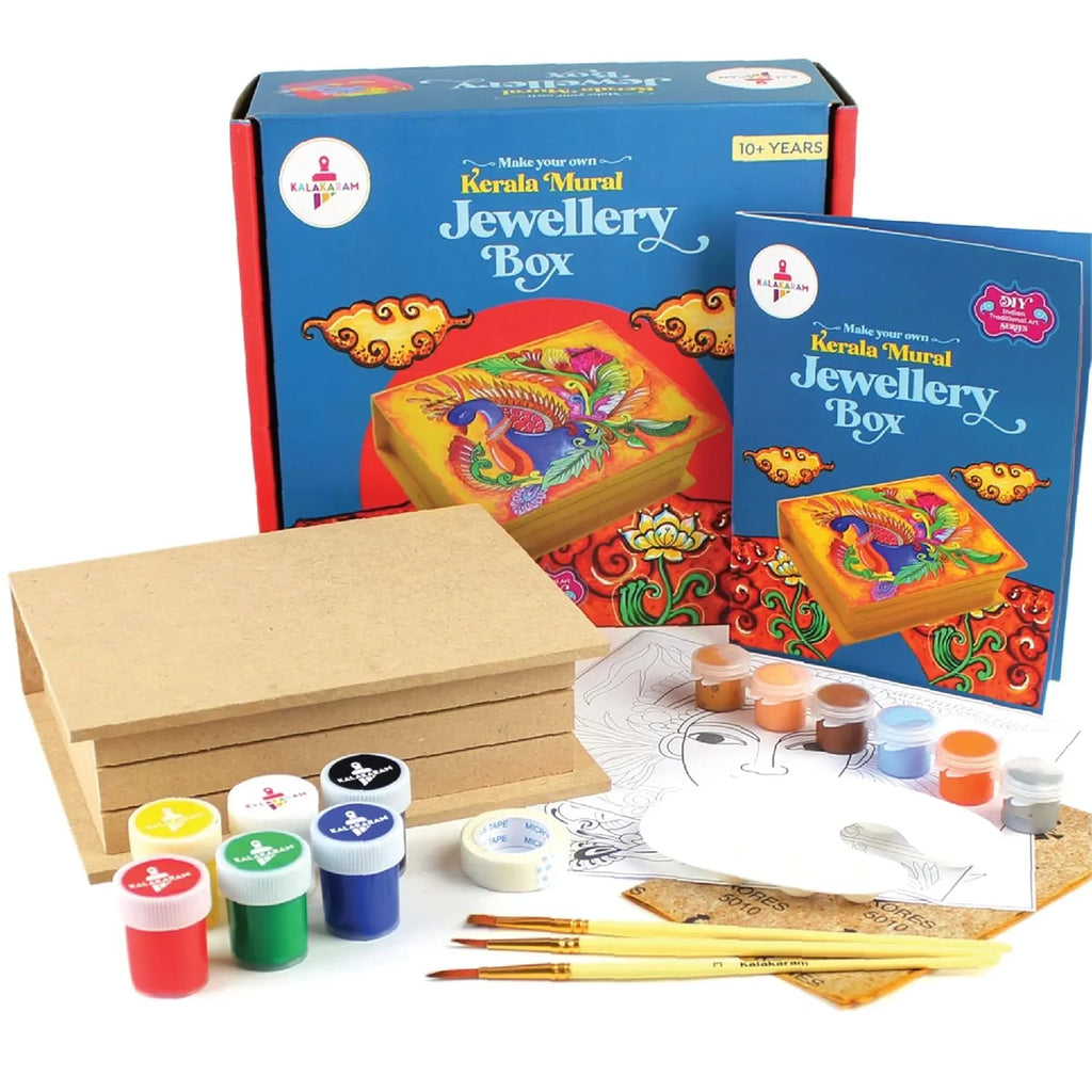Kalakaram Kerala Mural Art Jewellery Box Kit – DIY Cultural Painting Activity for Ages 10+ - Naivri