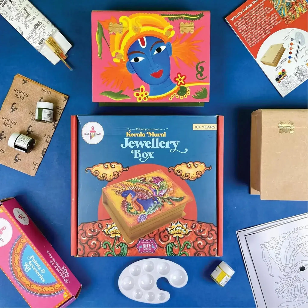 Kalakaram Kerala Mural Art Jewellery Box Kit – DIY Cultural Painting Activity for Ages 10+ - Naivri