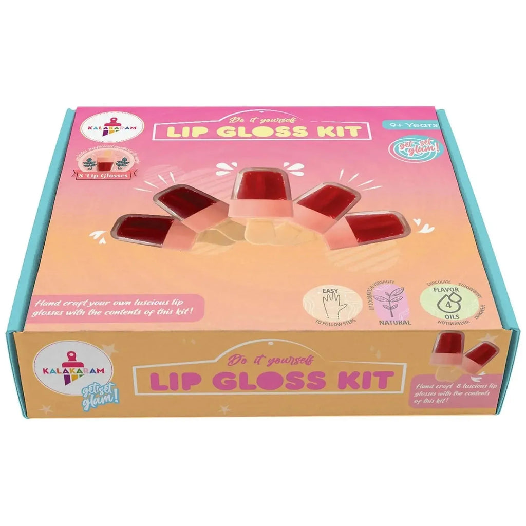 Kalakaram Lip Gloss DIY Kit – Make 8 Custom Lip Glosses with Vitamin E, Grape Seed Oil & Flavor Oils | Fun, Safe & Nourishing Lip Balm Craft Kit for Kids Aged 9–13 - Naivri