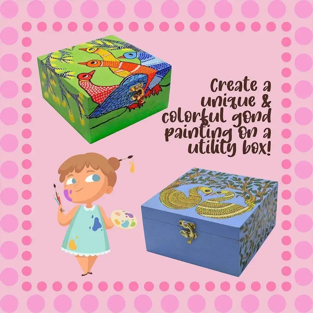 Kalakaram Make Your Own Gond Painting Utility Box – Traditional Indian Art DIY Kit | Includes Templates, Tools, and Guidebook | Cultural Art & Craft Kit for Kids & Adults | Functional Decorative Art Box - Naivri