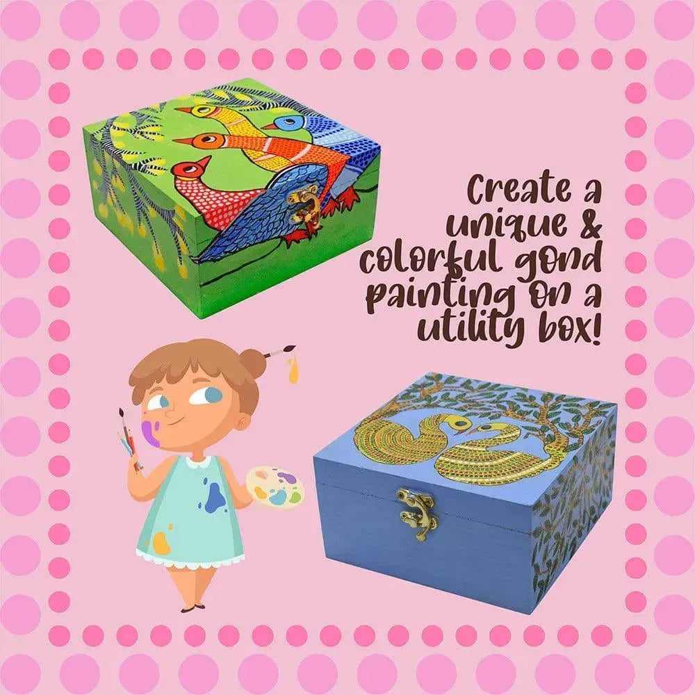 Kalakaram Make Your Own Gond Painting Utility Box – Traditional Indian Art DIY Kit | Includes Templates, Tools, and Guidebook | Cultural Art & Craft Kit for Kids & Adults | Functional Decorative Art Box - Naivri