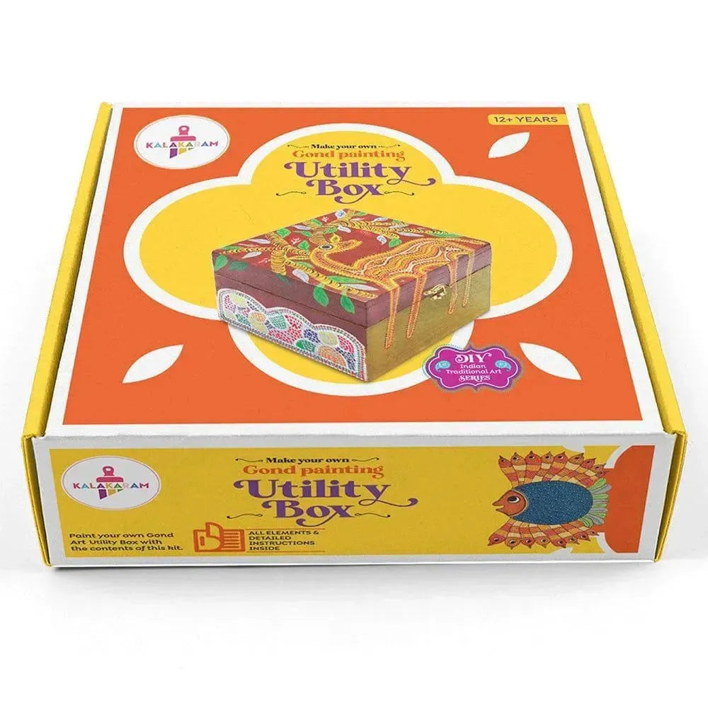 Kalakaram Make Your Own Gond Painting Utility Box – Traditional Indian Art DIY Kit | Includes Templates, Tools, and Guidebook | Cultural Art & Craft Kit for Kids & Adults | Functional Decorative Art Box - Naivri