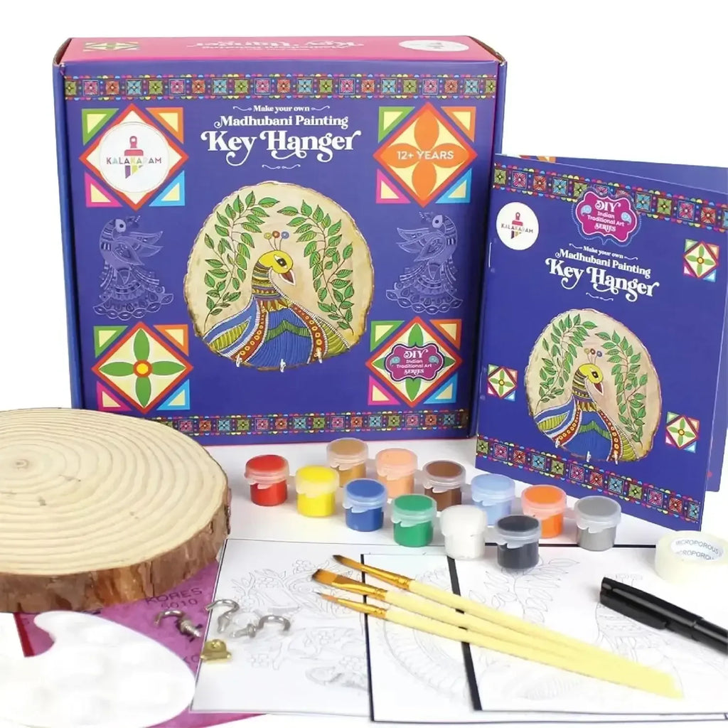 Kalakaram Make Your Own Madhubani Painting Key Hanger DIY Activity Box – Traditional Indian Art Meets Creative Utility | Complete Craft Kit with Key Holder, Tools & Step-by-Step Guide for Ages 12+ - Naivri