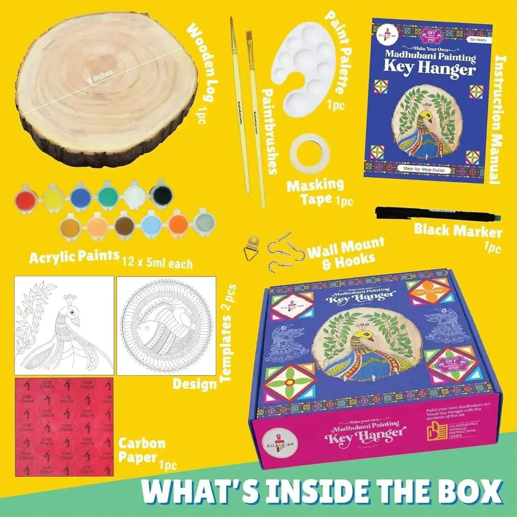 Kalakaram Make Your Own Madhubani Painting Key Hanger DIY Activity Box – Traditional Indian Art Meets Creative Utility | Complete Craft Kit with Key Holder, Tools & Step-by-Step Guide for Ages 12+ - Naivri