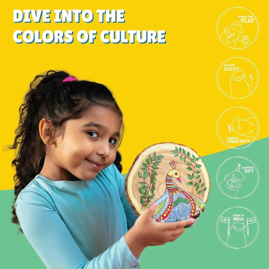 Kalakaram Make Your Own Madhubani Painting Key Hanger DIY Activity Box – Traditional Indian Art Meets Creative Utility | Complete Craft Kit with Key Holder, Tools & Step-by-Step Guide for Ages 12+ - Naivri