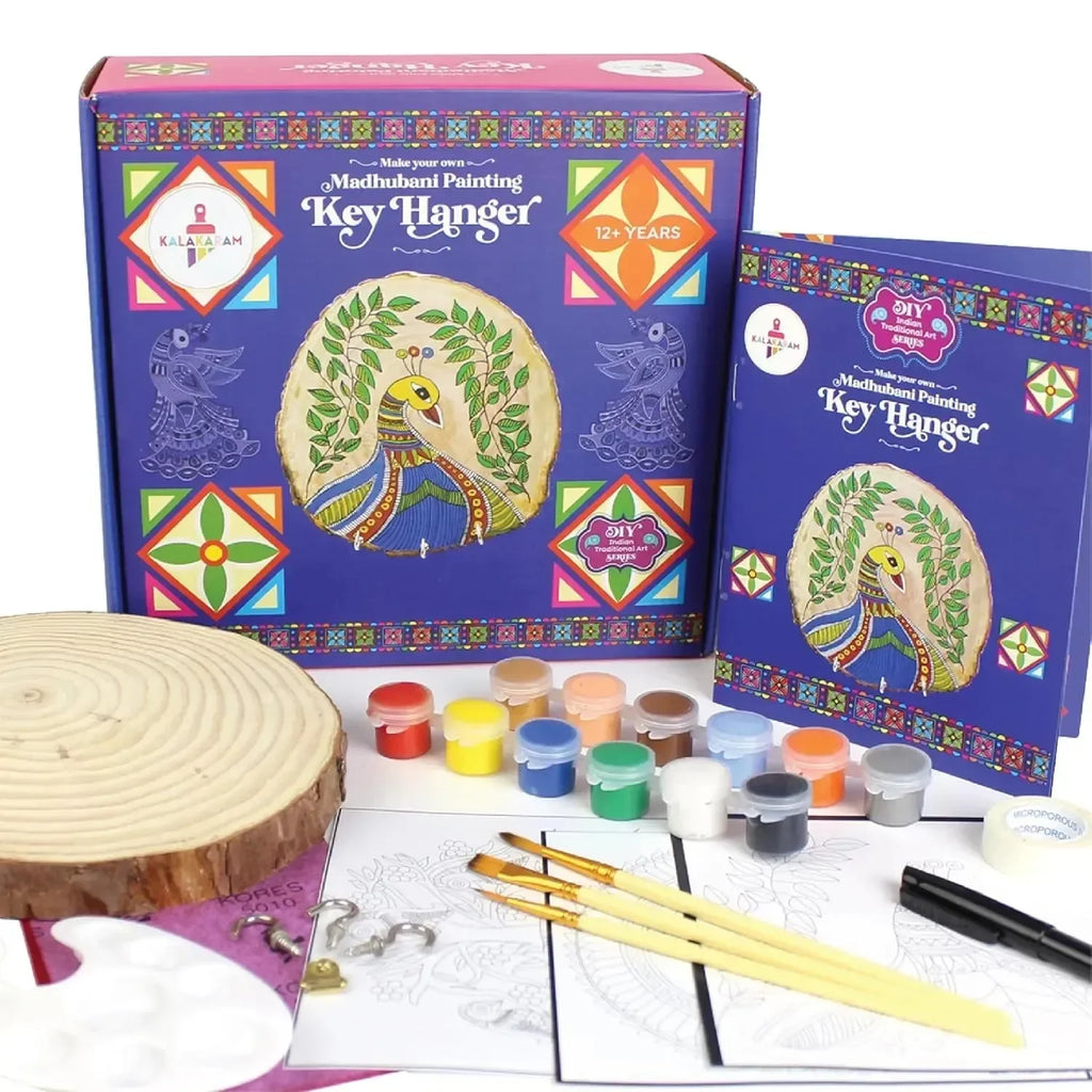 Kalakaram Make Your Own Madhubani Painting Key Hanger DIY Activity Box – Traditional Indian Art Meets Creative Utility | Complete Craft Kit with Key Holder, Tools & Step-by-Step Guide for Ages 12+ - Naivri