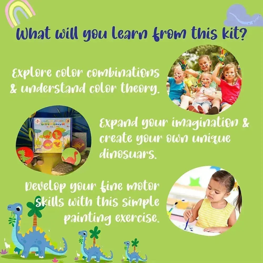 Kalakaram Paint Your Own Dinosaur Coasters – Creative DIY Art Kit for Kids with Acrylic Paints - Naivri