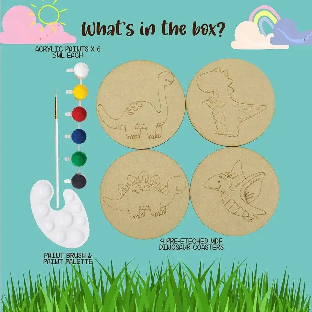Kalakaram Paint Your Own Dinosaur Coasters – Creative DIY Art Kit for Kids with Acrylic Paints - Naivri