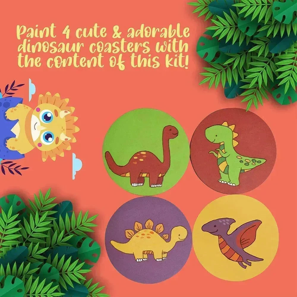 Kalakaram Paint Your Own Dinosaur Coasters – Creative DIY Art Kit for Kids with Acrylic Paints - Naivri