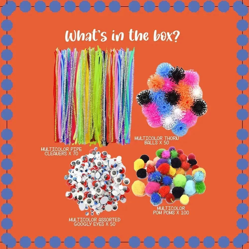 Kalakaram Pom Pom Crafts Kit – DIY Craft Set for Kids with Pipe Cleaners, Pom Poms, Googly Eyes & Thorn Balls | Creative, Colorful, Skill-Building Art Activity - Naivri