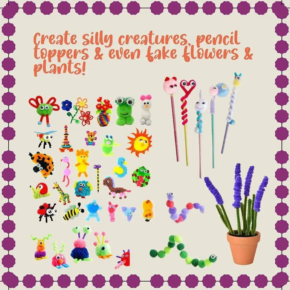 Kalakaram Pom Pom Crafts Kit – DIY Craft Set for Kids with Pipe Cleaners, Pom Poms, Googly Eyes & Thorn Balls | Creative, Colorful, Skill-Building Art Activity - Naivri