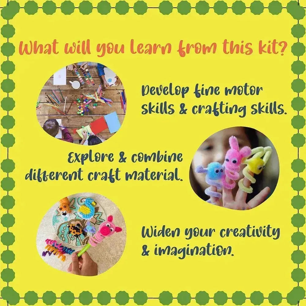 Kalakaram Pom Pom Crafts Kit – DIY Craft Set for Kids with Pipe Cleaners, Pom Poms, Googly Eyes & Thorn Balls | Creative, Colorful, Skill-Building Art Activity - Naivri