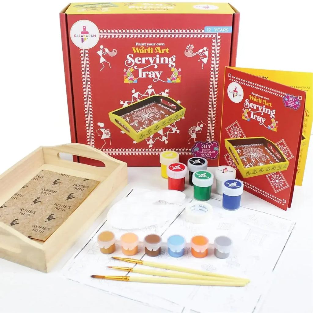 Kalakaram Warli Art DIY Serving Tray Kit – Traditional Folk Painting Activity for Ages 12+ - Naivri