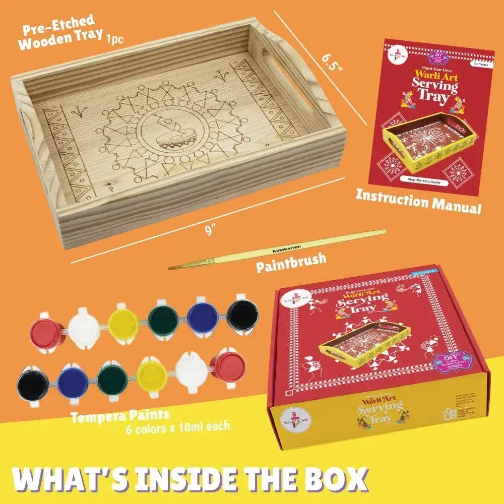 Kalakaram Warli Art DIY Serving Tray Kit – Traditional Folk Painting Activity for Ages 12+ - Naivri