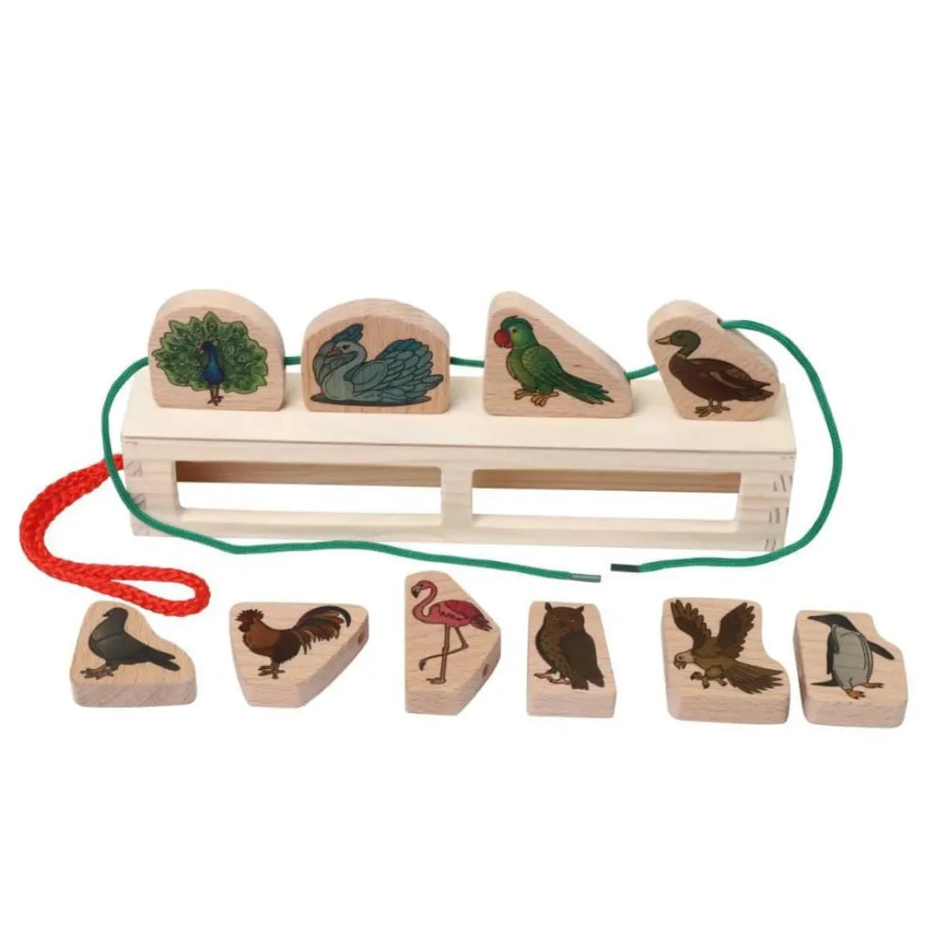 Kids Lacing Wooden Puzzle Toy – Fine Motor Skill Development Activity with Bird Illustrations (128) by Hilife - Naivri