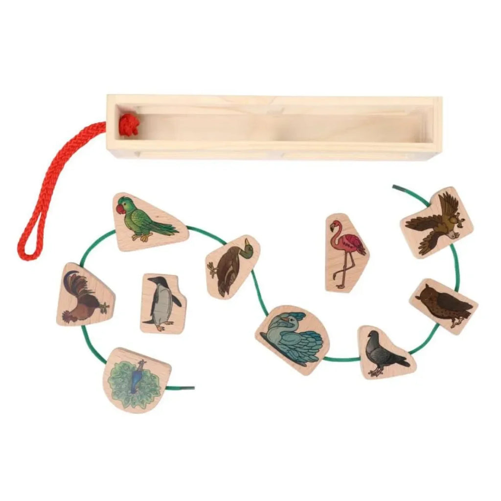 Kids Lacing Wooden Puzzle Toy – Fine Motor Skill Development Activity with Bird Illustrations (128) by Hilife - Naivri