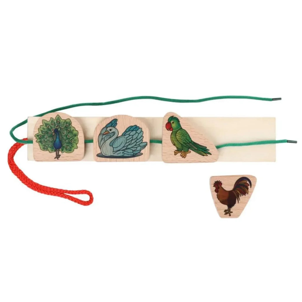 Kids Lacing Wooden Puzzle Toy – Fine Motor Skill Development Activity with Bird Illustrations (128) by Hilife - Naivri