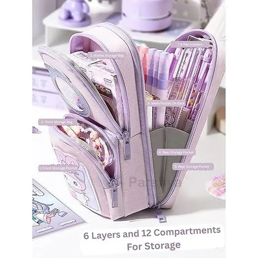 Large-Capacity Canvas Pencil Organizer for Kids – 3-Zip School Stationery Pouch (3Y+) - Naivri