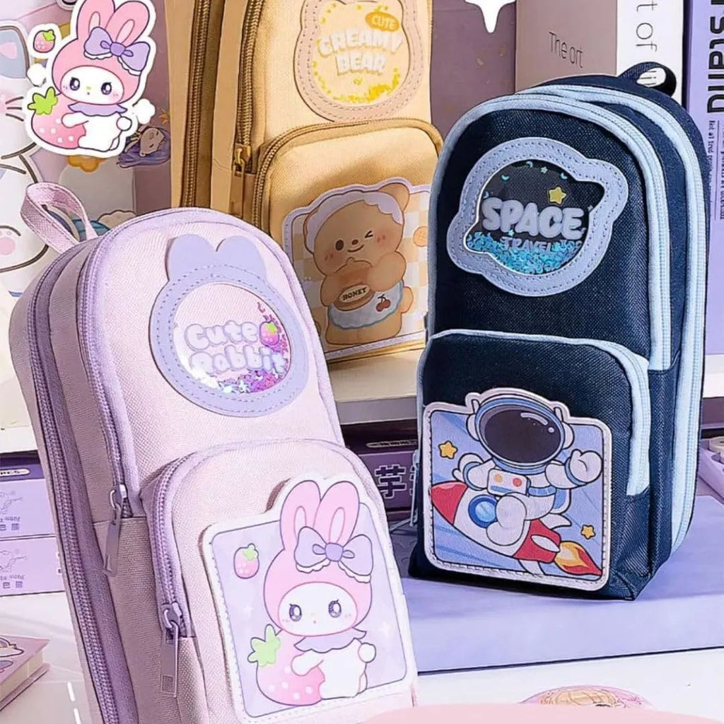 Large-Capacity Canvas Pencil Organizer for Kids – 3-Zip School Stationery Pouch (3Y+) - Naivri