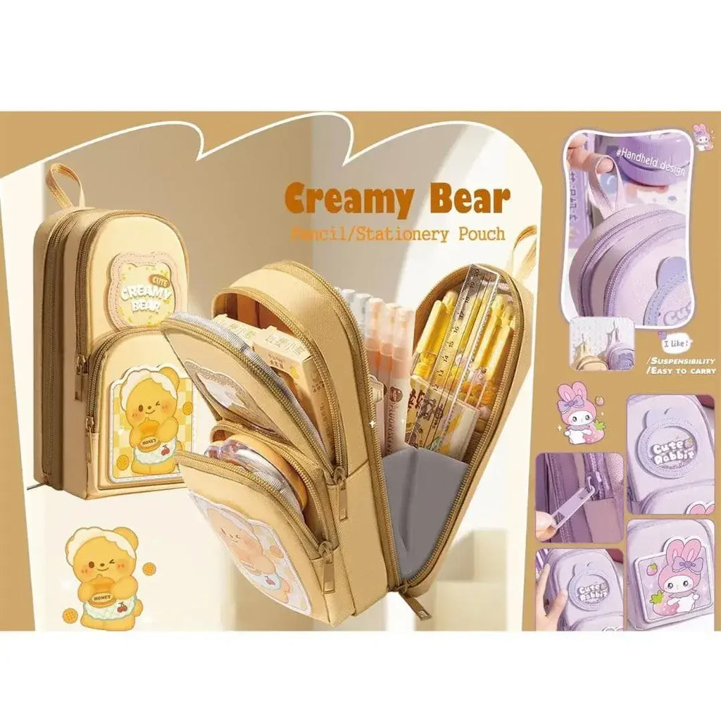 Large-Capacity Canvas Pencil Organizer for Kids – 3-Zip School Stationery Pouch (3Y+) - Naivri