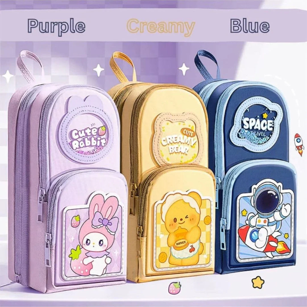 Large-Capacity Canvas Pencil Organizer for Kids – 3-Zip School Stationery Pouch (3Y+) - Naivri
