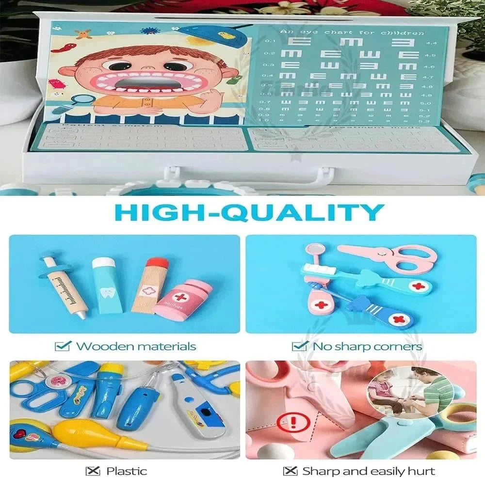 LeChang Wooden Doctor Themed Toy Set – Educational Dentist Playset for Kids 3+ - Naivri