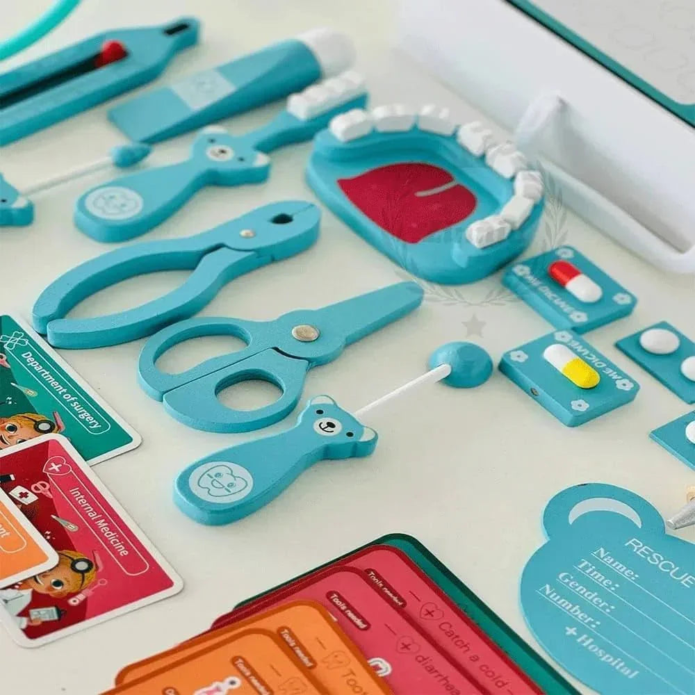 LeChang Wooden Doctor Themed Toy Set – Educational Dentist Playset for Kids 3+ - Naivri