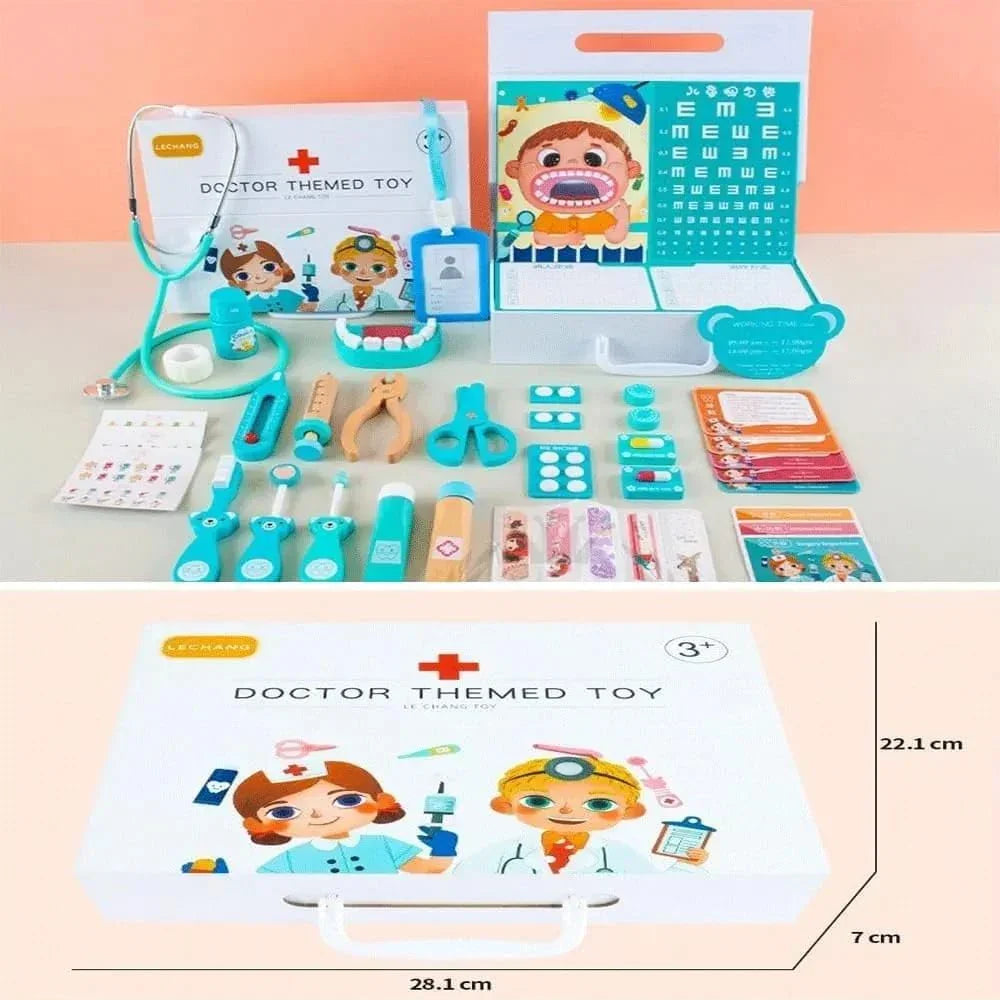 LeChang Wooden Doctor Themed Toy Set – Educational Dentist Playset for Kids 3+ - Naivri