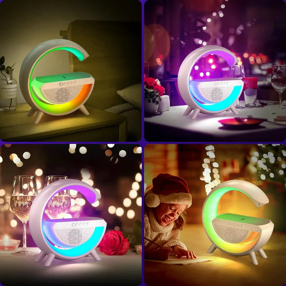 Led Ambient Lighting Night Light For Bedroom Bluetooth Speakers Atmosphere Lamp For Living Room Decor Rechargeable Battery Operated Dorm Bedside Lamps With 15W Wireless Charging Child Gift-Abs - Naivri