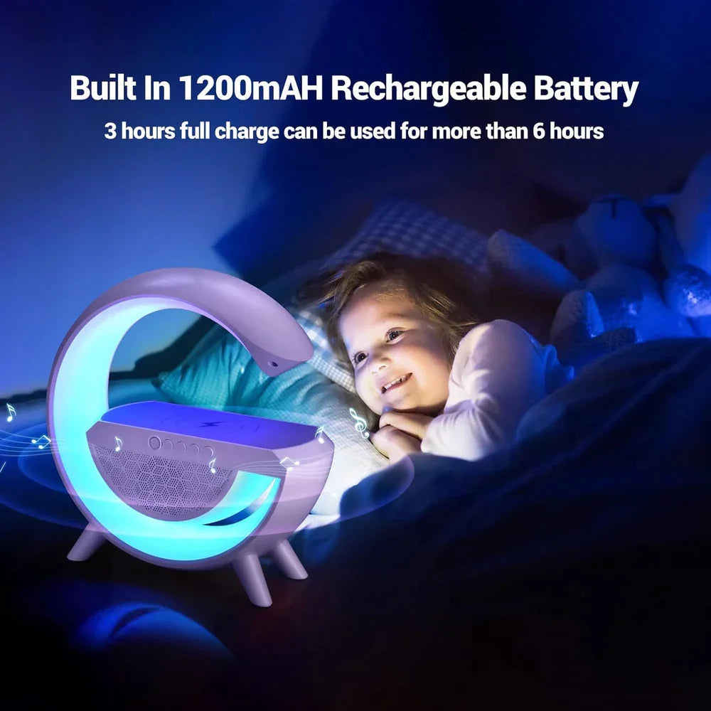 Led Ambient Lighting Night Light For Bedroom Bluetooth Speakers Atmosphere Lamp For Living Room Decor Rechargeable Battery Operated Dorm Bedside Lamps With 15W Wireless Charging Child Gift-Abs - Naivri