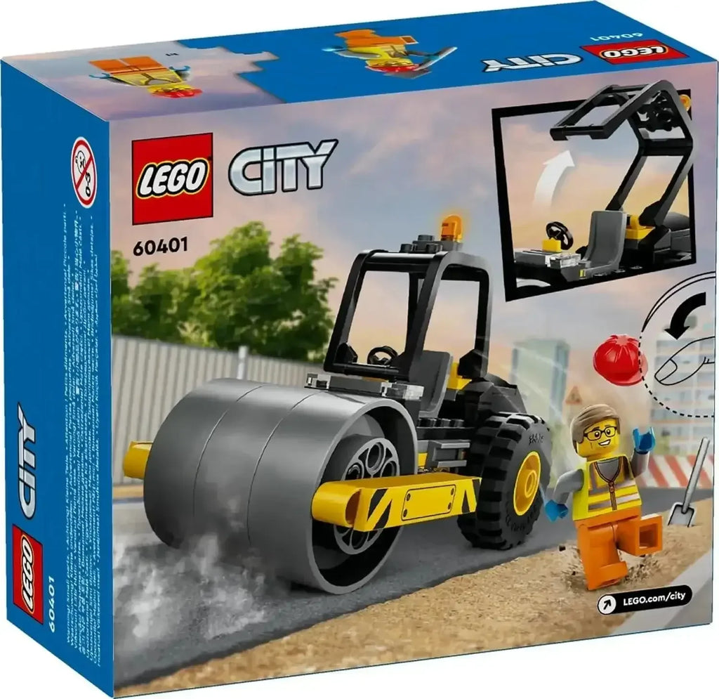 LEGO City 60401 Construction Steamroller Toy with Worker Minifigure | Road Roller Building Set for Kids Age 5+ - Naivri
