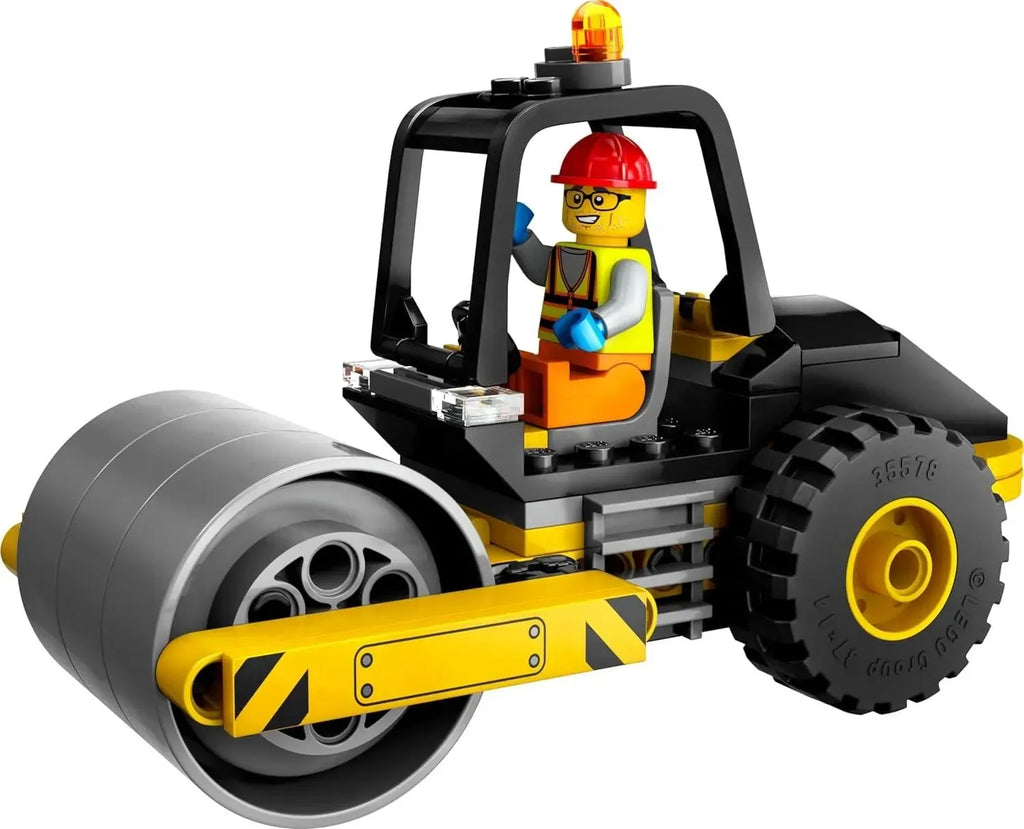 LEGO City 60401 Construction Steamroller Toy with Worker Minifigure | Road Roller Building Set for Kids Age 5+ - Naivri