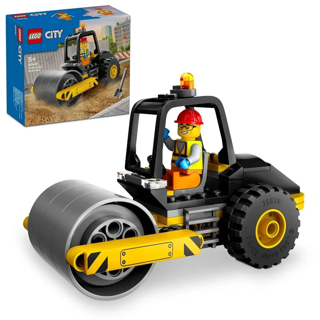 LEGO City 60401 Construction Steamroller Toy with Worker Minifigure | Road Roller Building Set for Kids Age 5+ - Naivri
