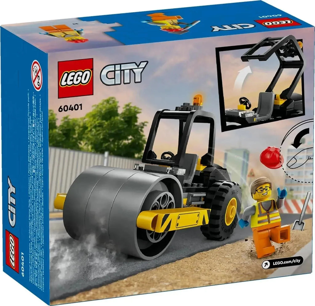 LEGO City 60401 Construction Steamroller Toy with Worker Minifigure | Road Roller Building Set for Kids Age 5+ - Naivri