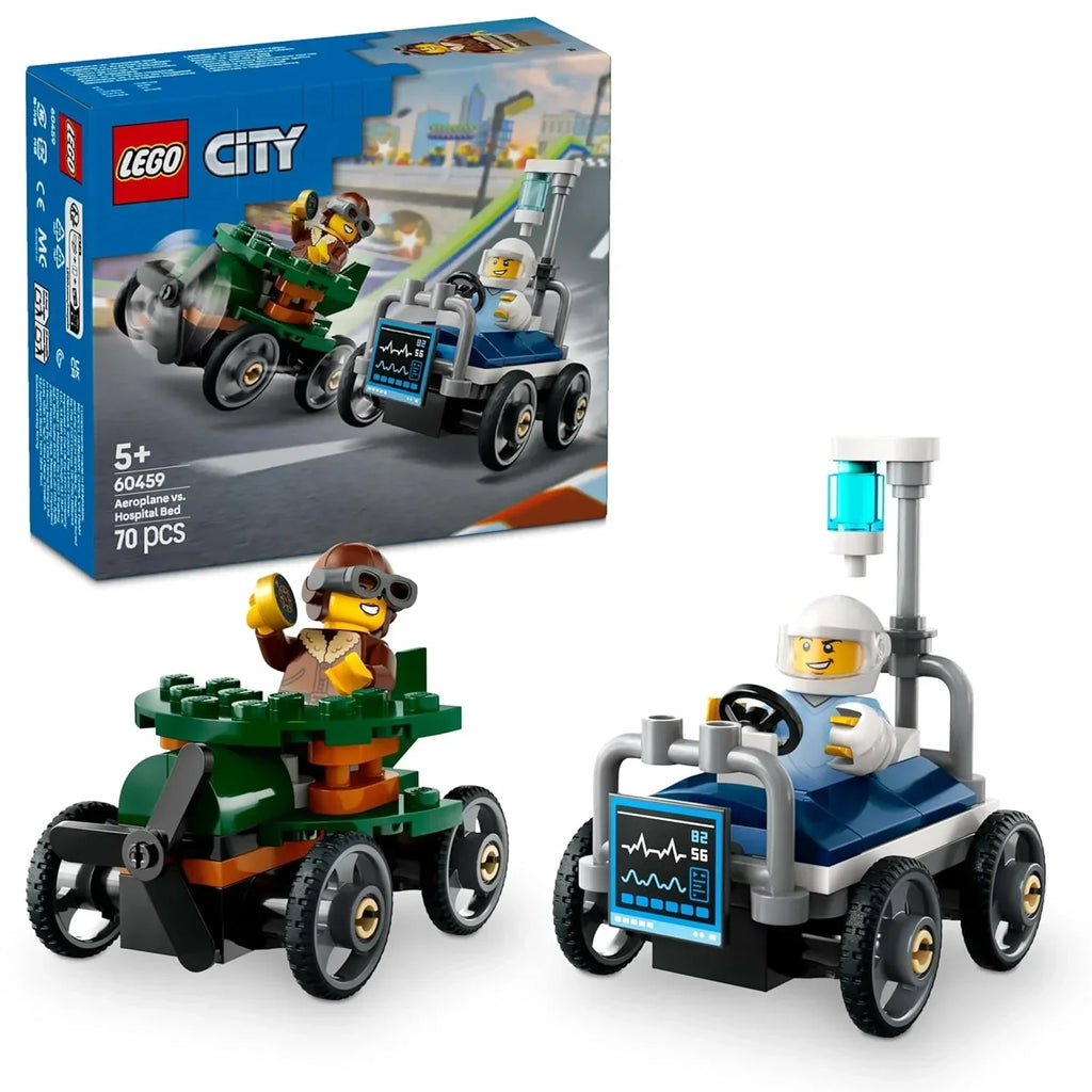 Lego City Airplane vs. Hospital Bed Race Car Pack 60459 – Soapbox Racing Toy Building Set for Kids 5+ - Naivri