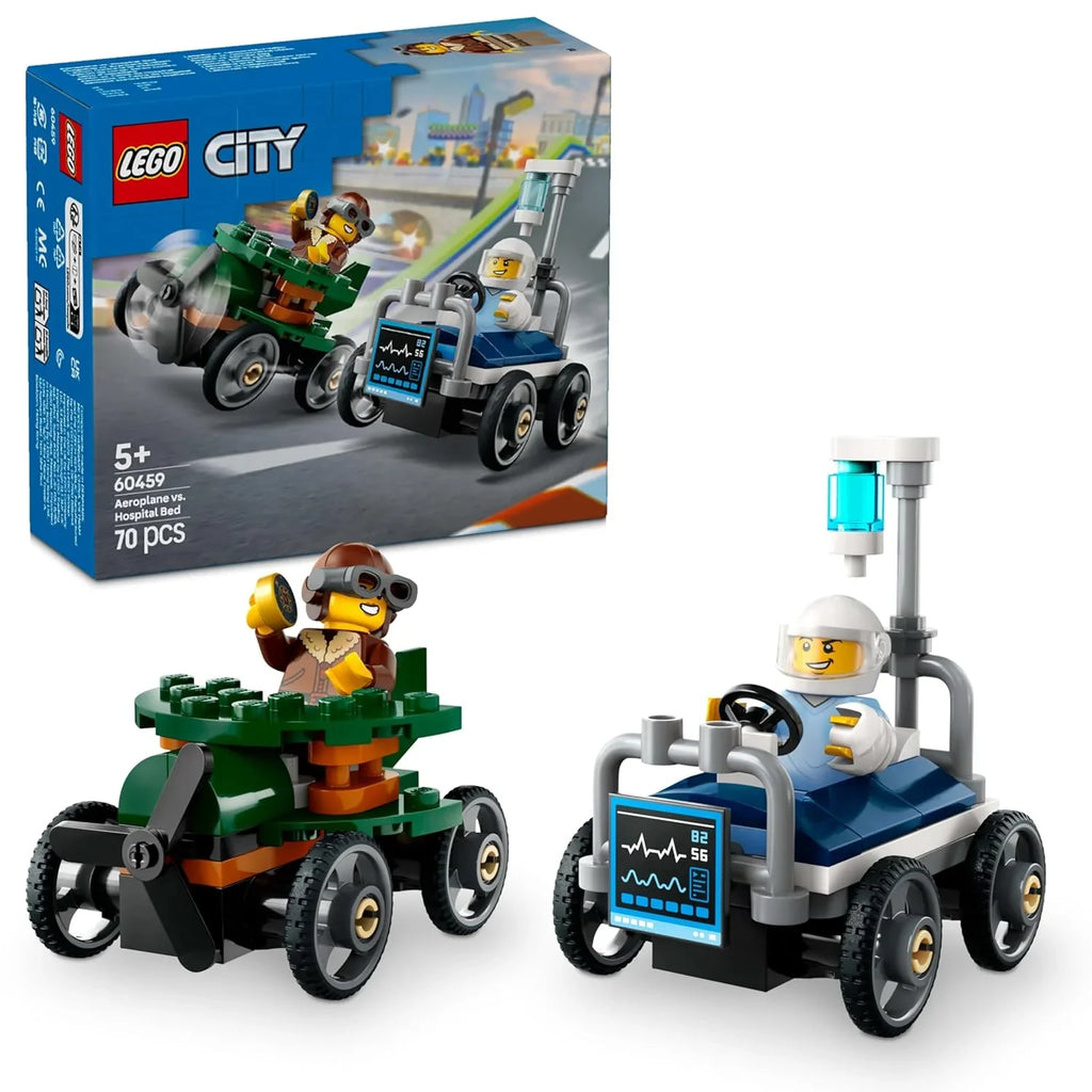 Lego City Airplane vs. Hospital Bed Race Car Pack 60459 – Soapbox Racing Toy Building Set for Kids 5+ - Naivri