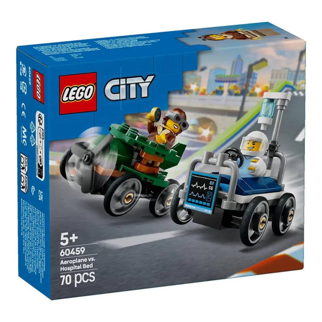 Lego City Airplane vs. Hospital Bed Race Car Pack 60459 – Soapbox Racing Toy Building Set for Kids 5+ - Naivri