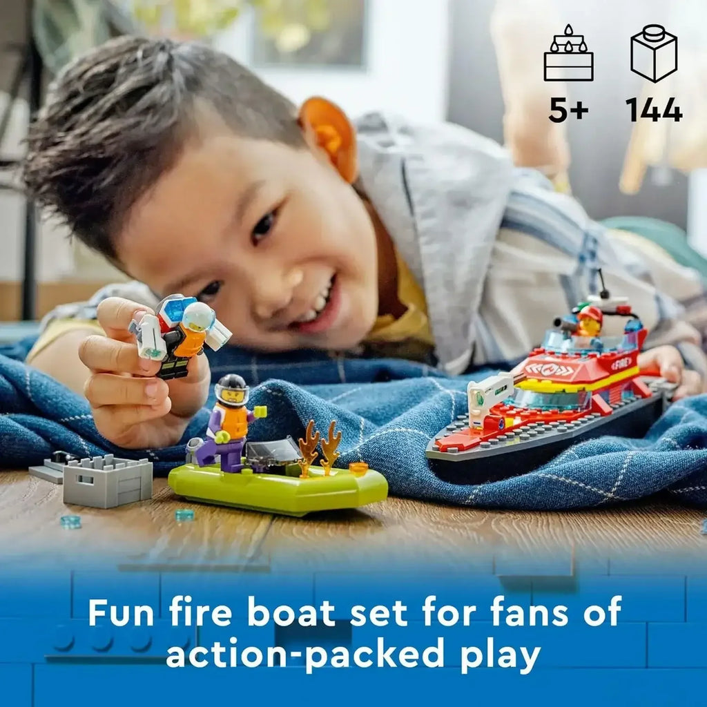 LEGO City Firefighting Rescue Boat Playset for Kids 60373 - Naivri